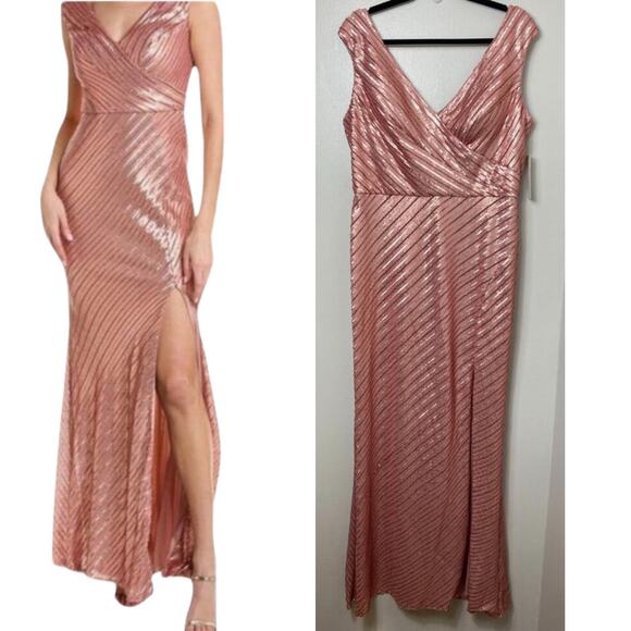 NWT RENE RUIZ COLLECTION DRESS 14 PINK METALLIC SEQUIN LONG MAXI BRIDESMAID GOWN - Picture 1 of 12
